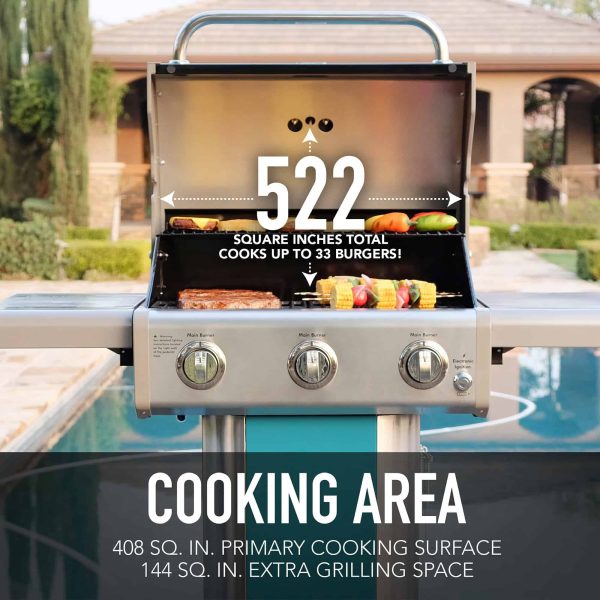 Teal 3-Burner Liquid Propane Gas Grill