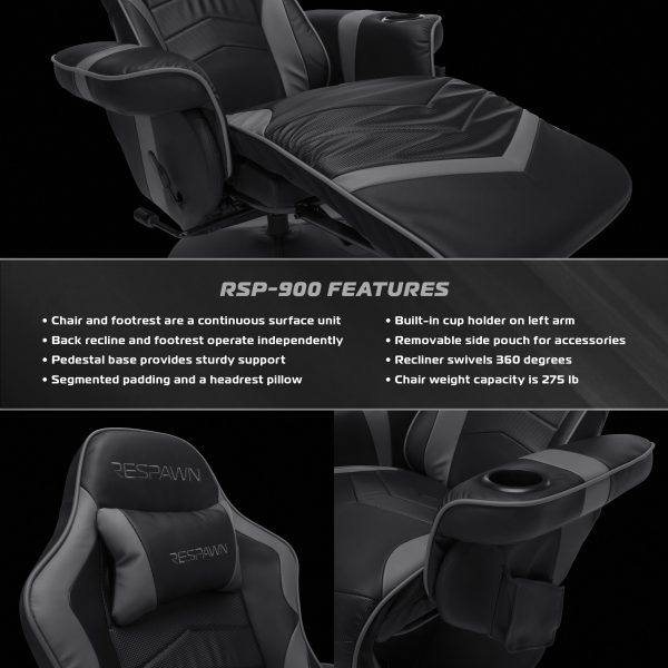 RESPAWN 900 Gaming Recliner   Reclining Gaming Chair with Footrest, Gaming Chair Recliner, Gray