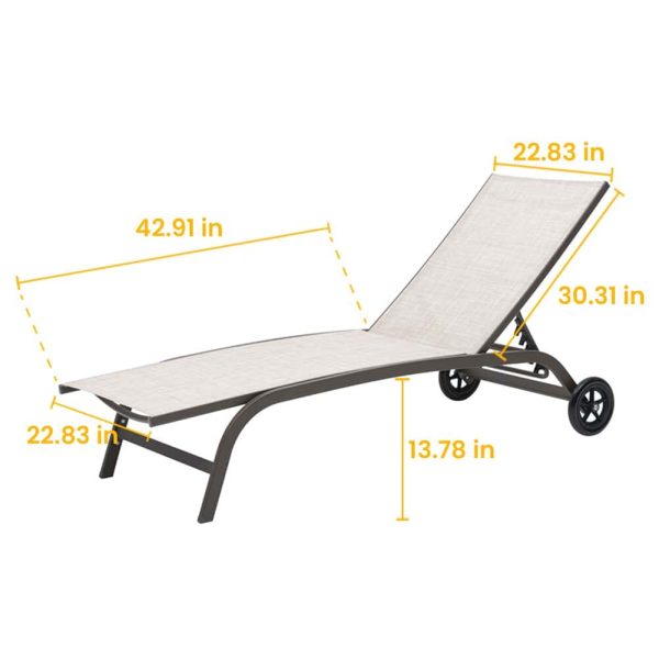 Crestlive Products Patio chaise lounge Set of 2 Aluminum Frame In Classic Brown with Off-white Textilene Fabric Sling Seat