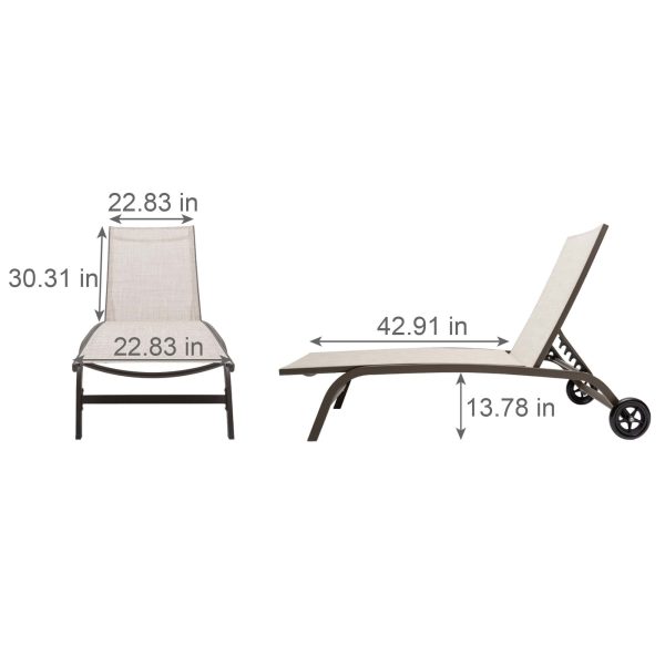 Crestlive Products Patio chaise lounge Set of 2 Aluminum Frame In Classic Brown with Off-white Textilene Fabric Sling Seat
