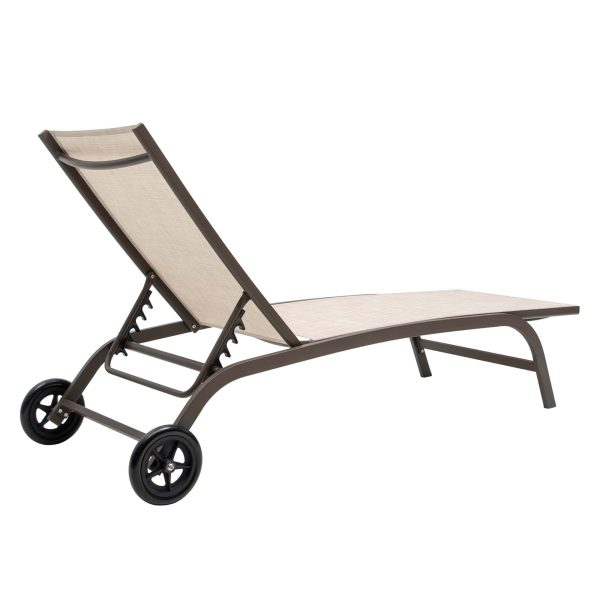 Crestlive Products Patio chaise lounge Set of 2 Aluminum Frame In Classic Brown with Off-white Textilene Fabric Sling Seat