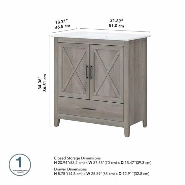 Furniture Key West 32W Bathroom Vanity with Sink in Driftwood Gray