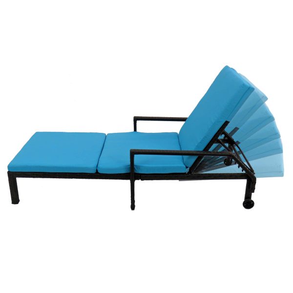 Outdoor Living Poly-lumber Frame Stationary Chaise Lounge Chair with Blue Cushioned Seat
