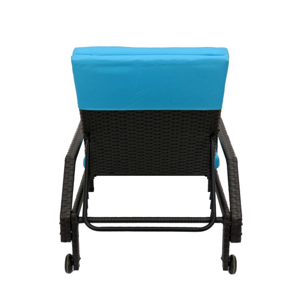 Outdoor Living Poly-lumber Frame Stationary Chaise Lounge Chair with Blue Cushioned Seat