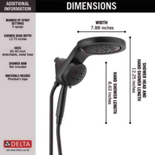 Matte Black Round Rain Shower Head Handheld Shower Head 2.5-GPM (9.5-LPM)