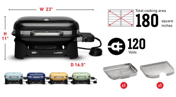 Lumin Compact Outdoor Electric Barbecue Grill, Black