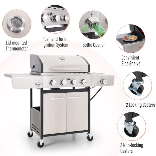 Sophia   William Stainless Steel Portable 4-Burner Propane Gas Grill with Side Burner