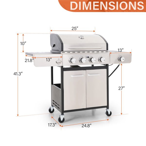 Sophia   William Stainless Steel Portable 4-Burner Propane Gas Grill with Side Burner
