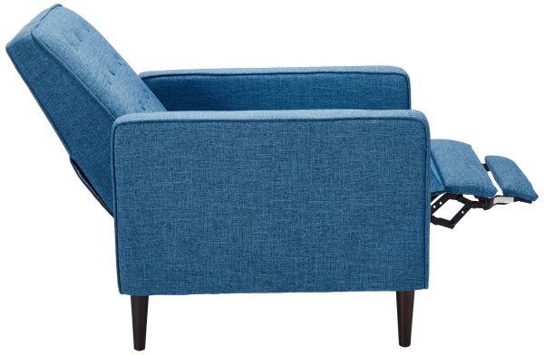 Home Mervynn Mid-Century Modern Button Tufted Fabric Recliner, Muted Blue