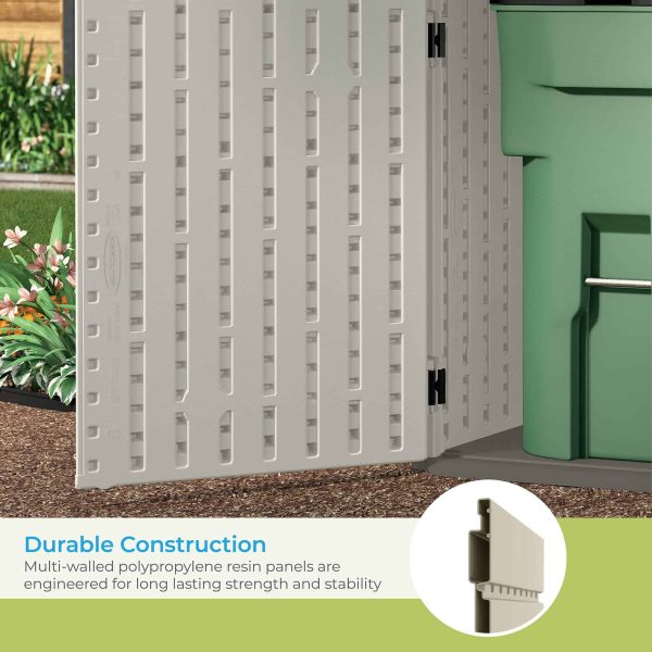 Suncast 5.9 ft. x 3.7 ft Horizontal Stow-Away Storage Shed   Natural Wood-like Outdoor Storage for Trash Cans and Yard Tools
