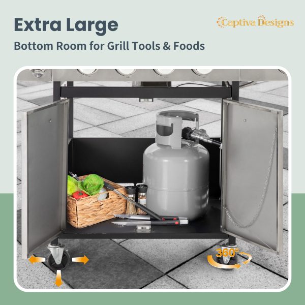 Captiva Designs 4-Burner Propane Gas BBQ Grill with Side Burner   Porcelain-Enameled Cast Iron Grates