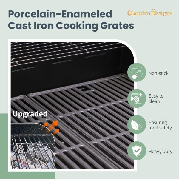 Captiva Designs 4-Burner Propane Gas BBQ Grill with Side Burner   Porcelain-Enameled Cast Iron Grates