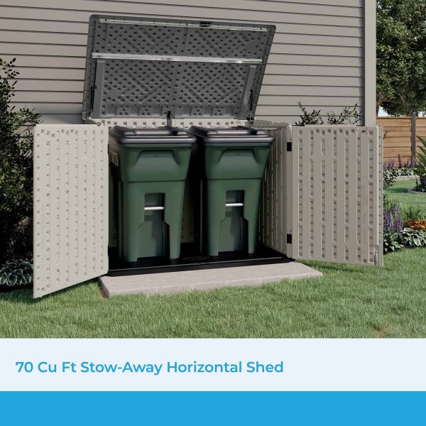 Suncast 5.9 ft. x 3.7 ft Horizontal Stow-Away Storage Shed   Natural Wood-like Outdoor Storage for Trash Cans and Yard Tools