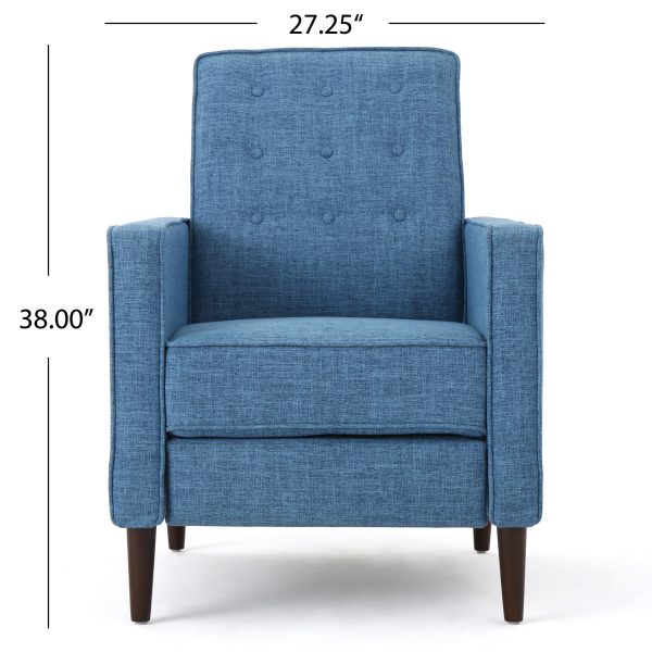 Home Mervynn Mid-Century Modern Button Tufted Fabric Recliner, Muted Blue