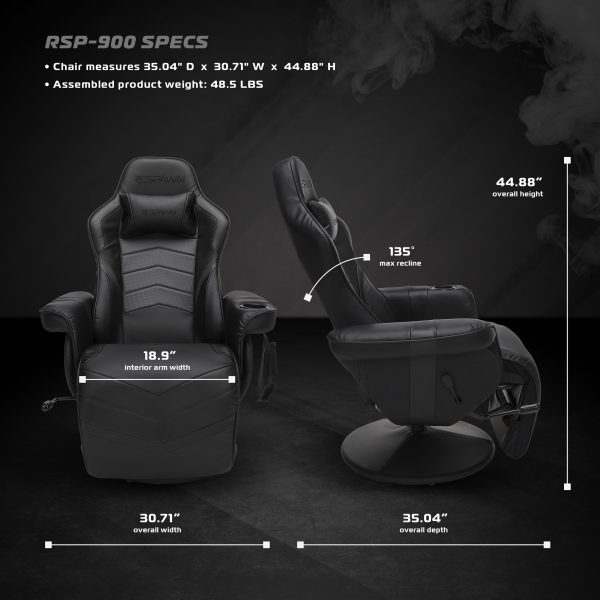 RESPAWN 900 Gaming Recliner   Reclining Gaming Chair with Footrest, Gaming Chair Recliner, Black