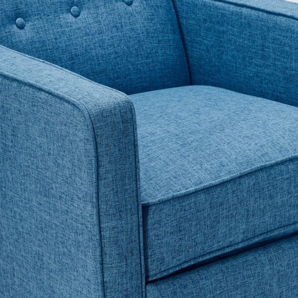 Home Mervynn Mid-Century Modern Button Tufted Fabric Recliner, Muted Blue