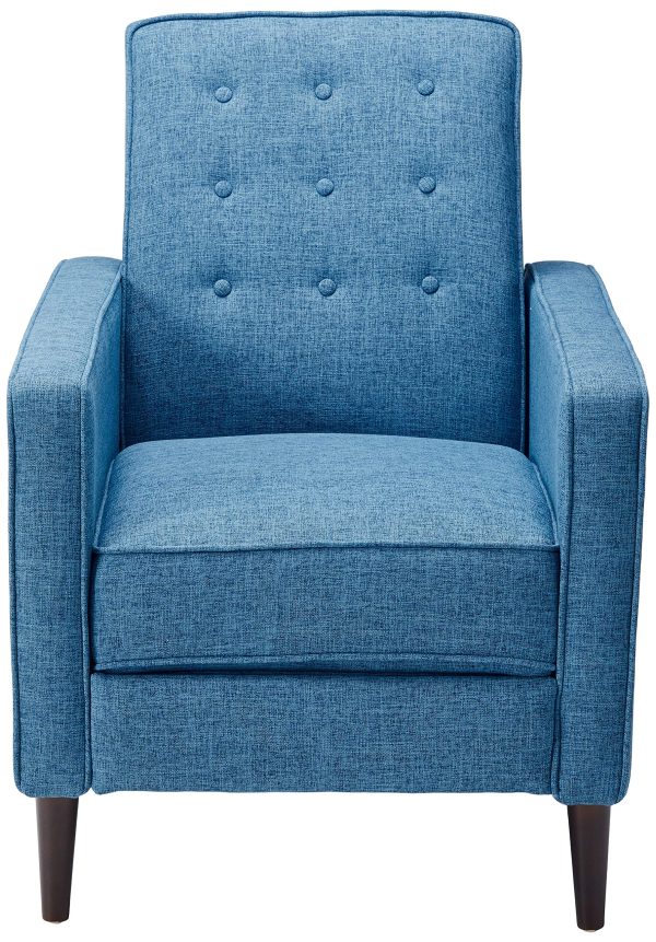 Home Mervynn Mid-Century Modern Button Tufted Fabric Recliner, Muted Blue