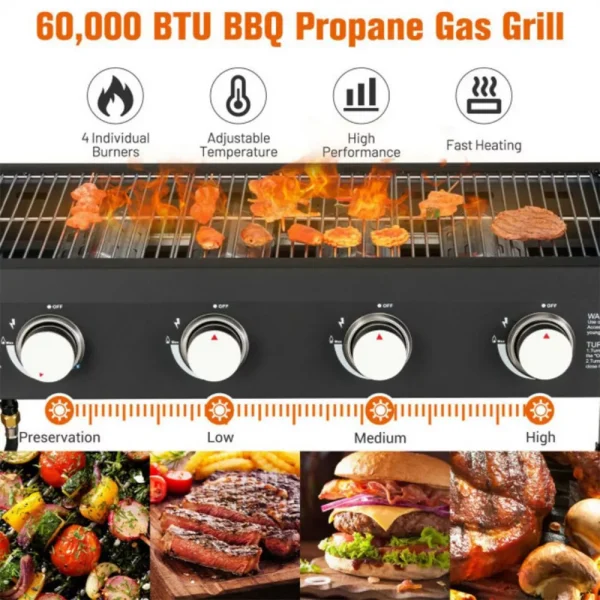SKOYON 4-Burner Outdoor Gas Grill Propane Griddle Cooking Station