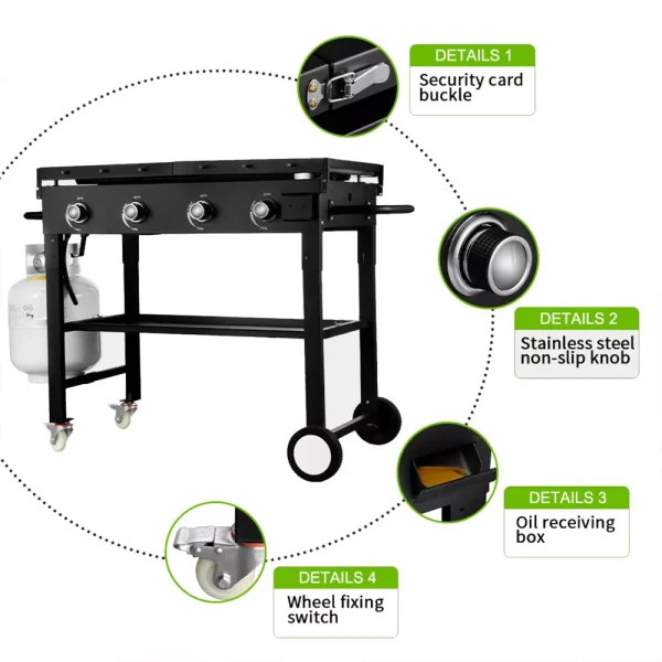SKOYON 4-Burner Outdoor Gas Grill Propane Griddle Cooking Station