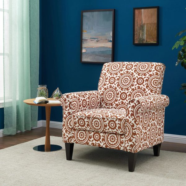 Handy Living Jean Orange and Cream Medallion Arm Chair, Fabric