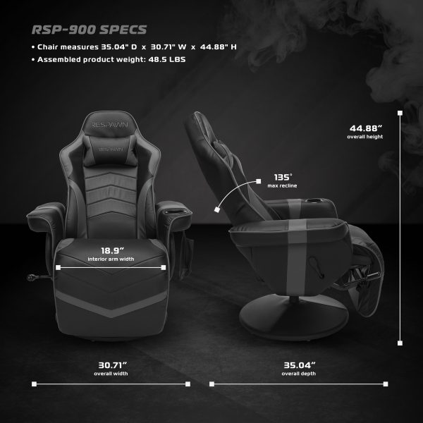 RESPAWN 900 Gaming Recliner   Reclining Gaming Chair with Footrest, Gaming Chair Recliner, Gray