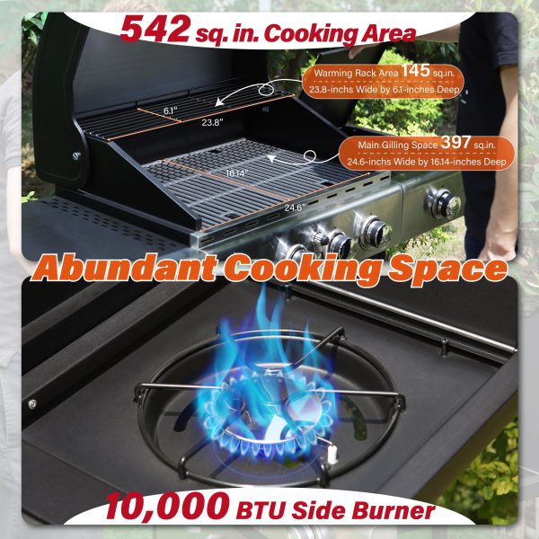 Sophia   William Stainless Steel Portable 4-Burner Propane Gas Grill with Side Burner
