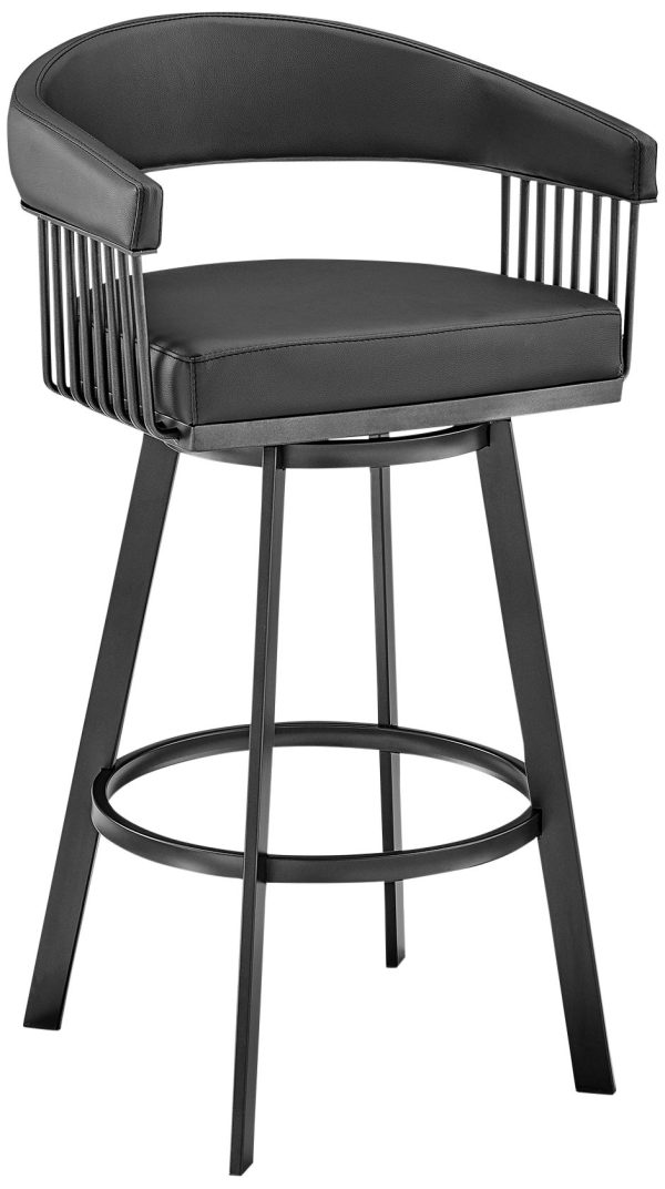 Chelsea 25  Black Faux Leather Metal Swivel Counter Stool