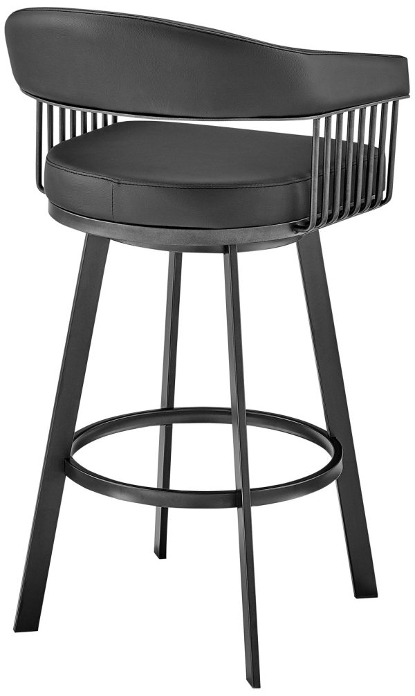Chelsea 25  Black Faux Leather Metal Swivel Counter Stool