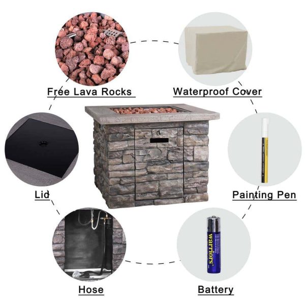 PG0601-04-5 Outdoor Propane Gas Fire Pit 31 in. Square Fire Table for Outside Patio with Free Lava Rocks and Cover