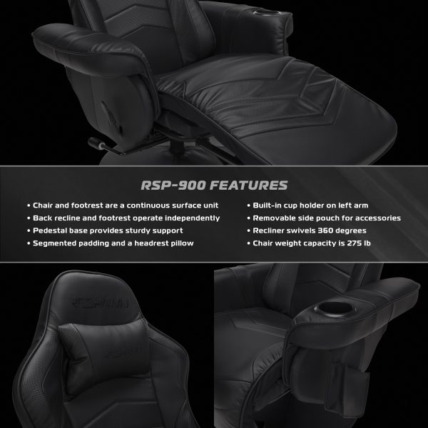 RESPAWN 900 Gaming Recliner   Reclining Gaming Chair with Footrest, Gaming Chair Recliner, Black