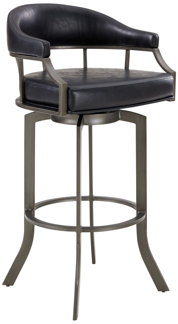 Edy 30  Black Faux Leather Swivel Barstool