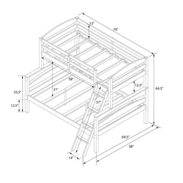 Dorel Living  Brady Twin Over Full Gray Wood Bunk Bed