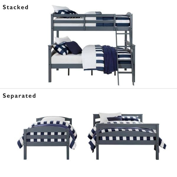 Dorel Living  Brady Twin Over Full Gray Wood Bunk Bed