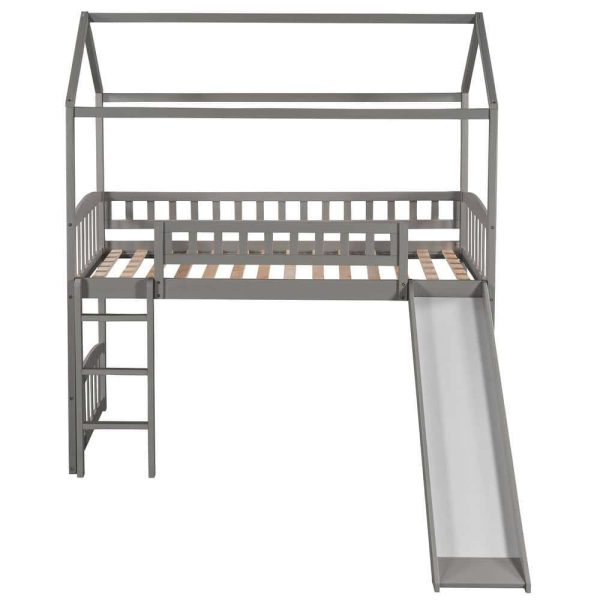 Bright Designs  Gray Twin Size House Loft Bed with Slide and Ladder