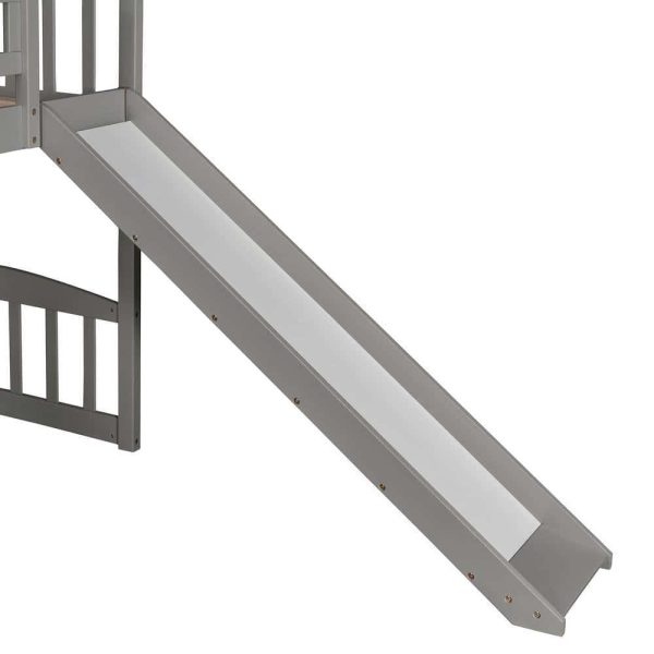 Bright Designs  Gray Twin Size House Loft Bed with Slide and Ladder