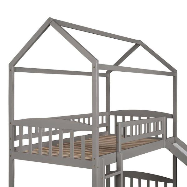 Bright Designs  Gray Twin Size House Loft Bed with Slide and Ladder