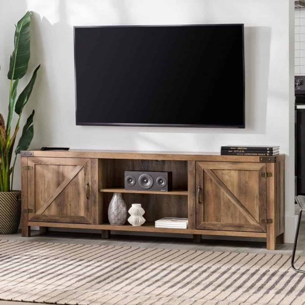 Furniture Company  70 in. Rustic Oak Composite TV Stand 75 in. with Doors