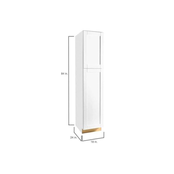 Bay KP1884-SSW Shaker 18 in. W x 24 in. D x 84 in. H Assembled Pantry Kitchen Cabinet in Satin White