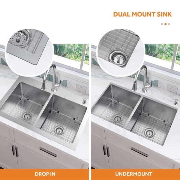 Dolancourt Tight Radius 33 in. Drop-In 50/50 Double Bowl 18 Gauge Stainless Steel Kitchen Sink with Pull-Down Faucet