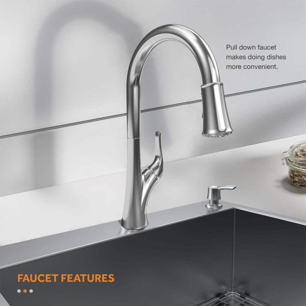 Dolancourt Tight Radius 33 in. Drop-In 50/50 Double Bowl 18 Gauge Stainless Steel Kitchen Sink with Pull-Down Faucet