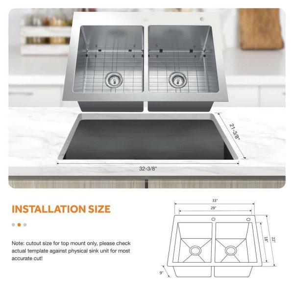 Dolancourt Tight Radius 33 in. Drop-In 50/50 Double Bowl 18 Gauge Stainless Steel Kitchen Sink with Pull-Down Faucet