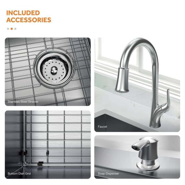 Dolancourt Tight Radius 33 in. Drop-In 50/50 Double Bowl 18 Gauge Stainless Steel Kitchen Sink with Pull-Down Faucet