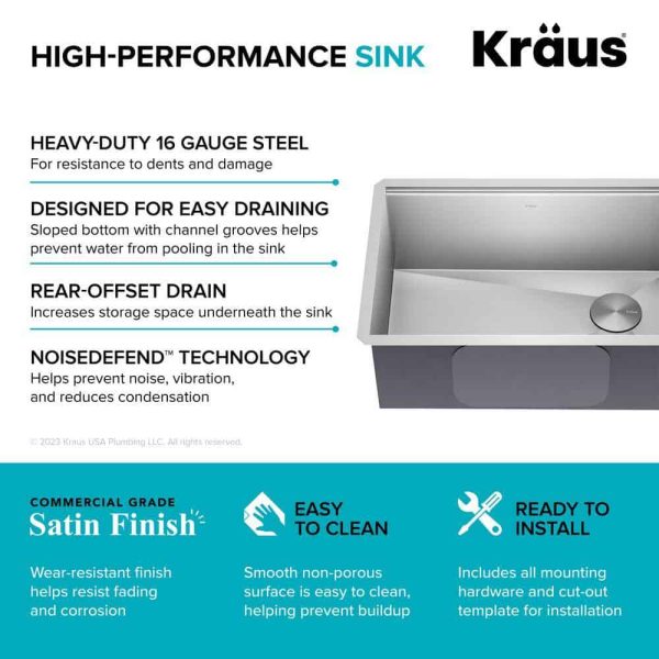 Kore Workstation 27 in. 16-Gauge Undermount Single Bowl Stainless Steel Kitchen Sink with Accessories